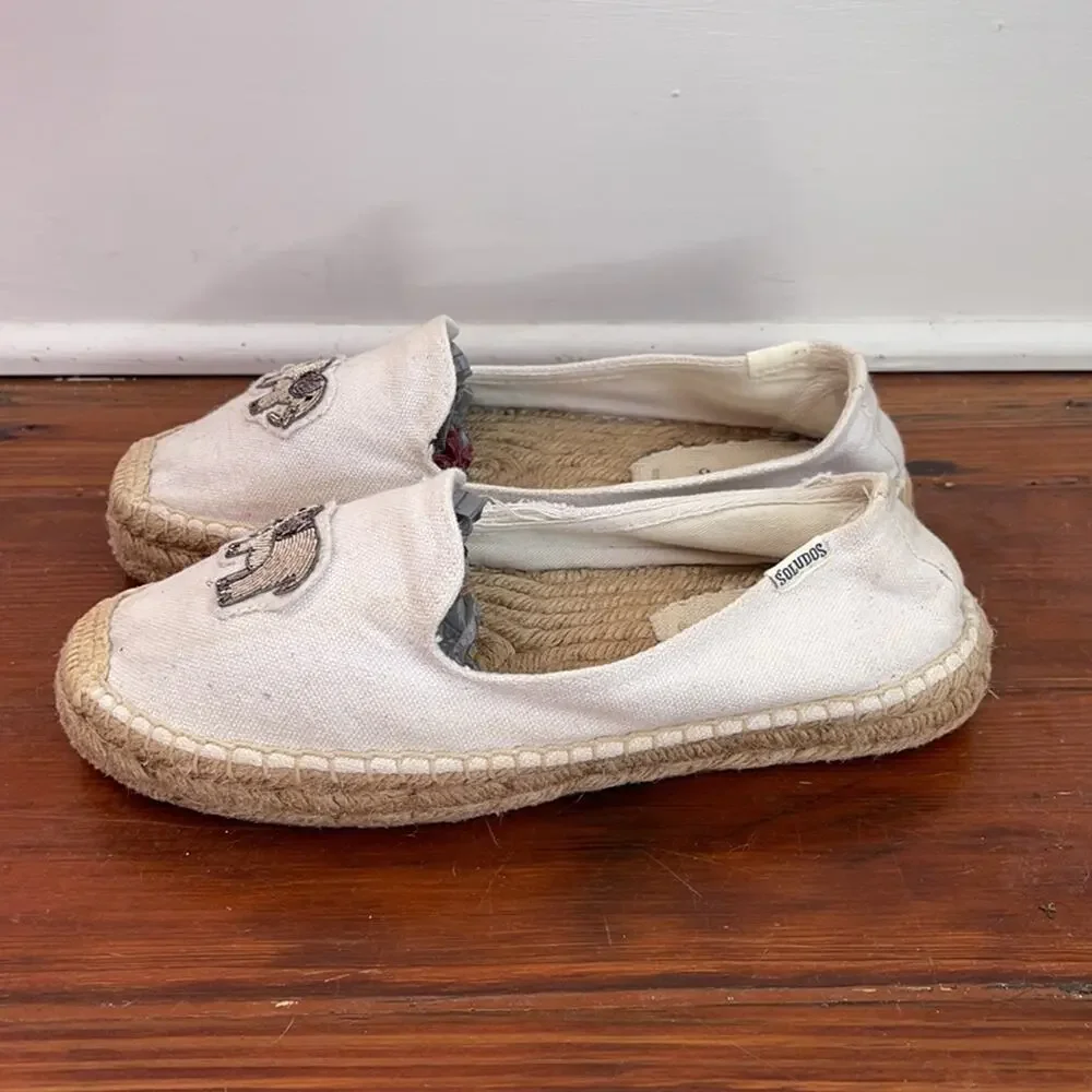 ANTHRO Soludos canvas elephant beaded slip on espadrilles smoking slipper sz 8